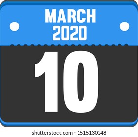 March Day 10 of month year 2020 calendar icon vector illustration