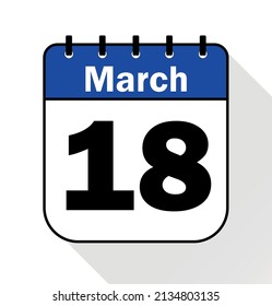 March day 18 blue - Calendar Icon - Vector Illustration