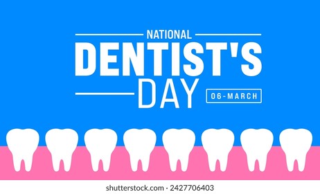 Marzo es la plantilla de fondo del Día del Dentista. Concepto de vacaciones. se utiliza para el fondo, banner, cartel, tarjeta y plantilla de diseño de póster con inscripción de texto y color estándar. ilustración vectorial.