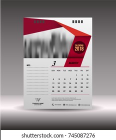 March Desk Calendar 2018 years .Week starts Monday. Vector design stationery template  illustration. Yearly calendar set of 12 months Printing layout artwork.