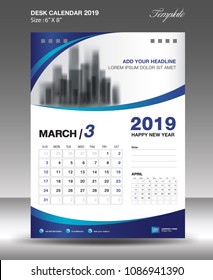 MARCH Desk Calendar 2019 Template flyer design vector