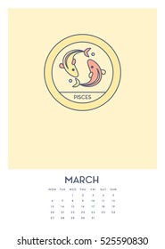 March Desk Calendar Template Vector Illustration