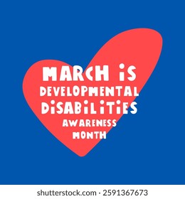 March is Developmental Disabilities awareness month. Banner design. Hand drawn illustration on blue background.