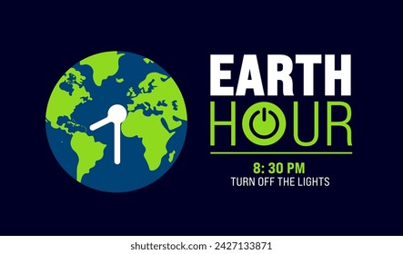 march is Earth hour background. turn off your lights for our planet banner. Earth hour illustration with planet and turn off button. Turn off the lights. Web banner.