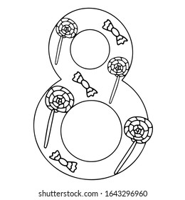 March eight 8 sweets candy vector ones line. Isolated object on a white background. For printing postcards, stamps or prints.