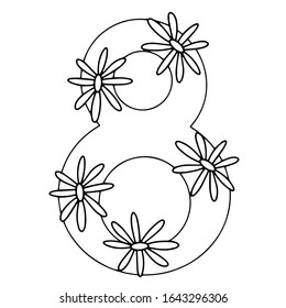 March eight 8  vector ones line. Isolated object on a white background. For printing postcards, stamps or prints.