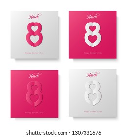March eight symbol set with folding paper cut style in concept of combination heart and eight. happy women`s day vector art
