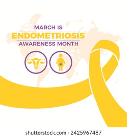 March is Endometriosis Awareness Month poster vector illustration. Yellow awareness ribbon, ovaries, uterus icon set. Women's reproductive health symbol. Important day