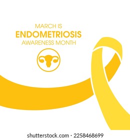 March is Endometriosis Awareness Month vector. Human uterus with yellow awareness ribbon vector illustration. Female reproductive health icon. Important day