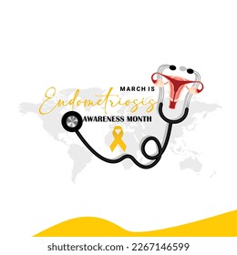 March is Endometriosis Awareness Month vector. Human uterus with yellow awareness ribbon vector. Female reproductive health icon