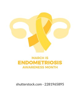 March is Endometriosis Awareness Month vector illustration. Yellow awareness ribbon and uterus icon vector isolated on a white background. Female reproductive health icon. Important day