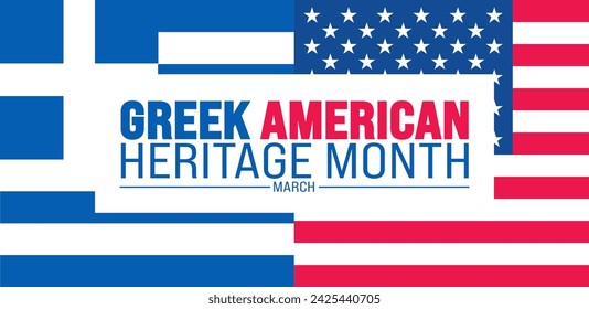 March is Greek American Heritage Month background design template with Greek and USA flag concept. use to background, banner, placard, card, and poster design template. vector illustration.