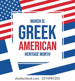 March is Greek American Heritage Month poster vector illustration. Greek and United States flag square frame vector. Greek and American flag symbol. Template for background, banner, card