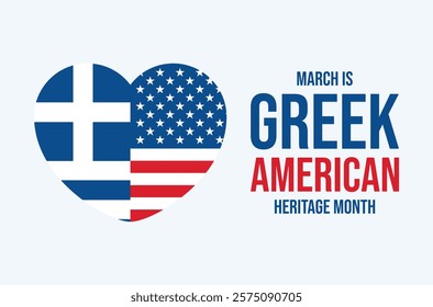 March is Greek American Heritage Month banner vector illustration. Greek and United States flag in heart shape icon. Greek and American flag heart symbol. Template for background, banner, poster, card