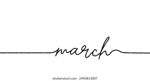 March. Hand drawn monoline calligraphy. Spring month written with marker or ink effect. Simple text. Great for calendars and organizers