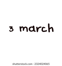 March Handwriting days of calendar black and white script