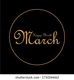 Diseño de fuentes tipográficas del mes feliz de marzo. Marzo del mes para el calendario. Palabra escrita a mano Marzo. Fragmento escrito a mano para banner, volante, tarjeta de felicitación, calendario. Mes de Marzo.
