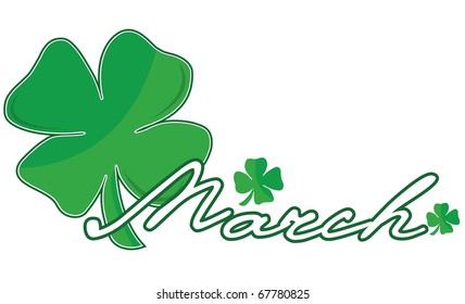 March headline with group of shamrocks over a white background