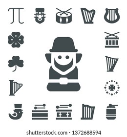 march icon set. 17 filled march icons.  Simple modern icons about  - Pi, Clover, Leprechaun, Harp, Drum, Saint Patrick