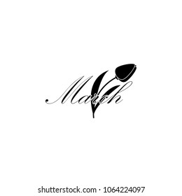 March icon. Written name of the month with different elements relating to the month icon.  Premium quality graphic design icon. One of the collection icons for websites on white background