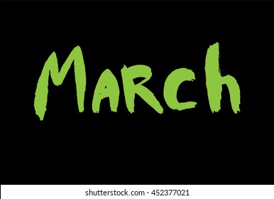 March ink hand drawn calligraphy. Brush painted calligraphy isolated on white. march lettering. march cursive, march inscription, Calendar month, Month march spring Calligraphy