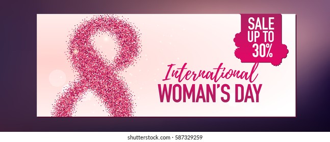 March International Women's Day Sale header or banner. Can be used for e-commerce, store, e-shopping, web design and printed materials.