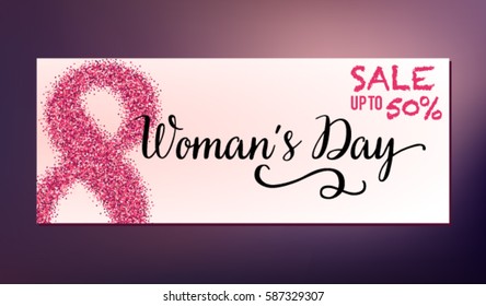 March International Women's Day Sale header or banner. Can be used for e-commerce, store, e-shopping, web design and printed materials.