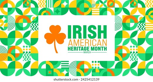 march is Irish American Heritage Month geometric shape pattern background with clover leaf plant design template. use to background, banner, placard, card, and poster design template. vector