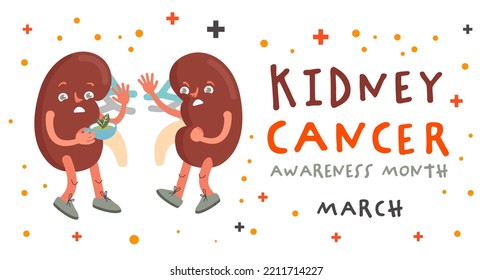 March is kidney cancer and renal pelvis cancer awareness month. Renal cell carcinoma. RCC. Be informed. Editable vector illustration. Landscape poster, educational banner. Horizontal medical print. 