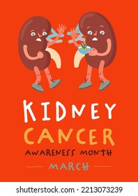March is kidney cancer and renal pelvis cancer awareness month. Renal cell carcinoma. RCC. Be informed. Editable vector illustration. Vertical poster, educational banner. Portrait medical print. 