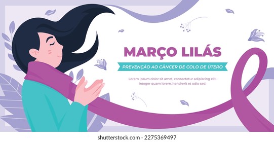 Março Lilás, March lilac. Cervical Cancer Awareness Month. Lilac ribbon. svg