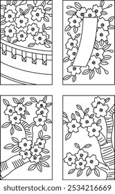Conjunto de iconos de hanafuda de dibujo de línea de marzo