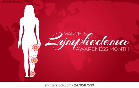 March is Lymphedema Awareness Month Red Background Illustration with Pain