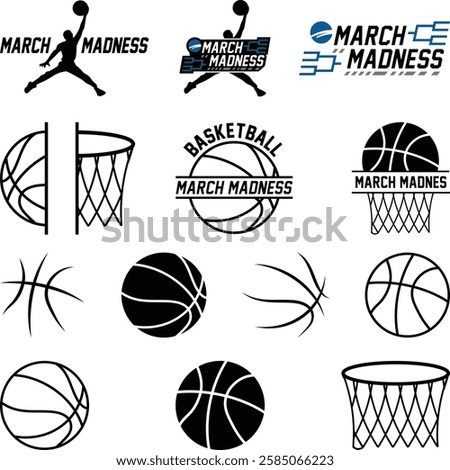 March Madness Basketball Logos, March Madness Basketball Icons, Basketball Vector Silhouette Illustration