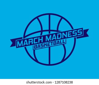 March Madness Basketball Sport Design. Basketball Tournament Logo, Emblem, Designs With Basketball Ball.