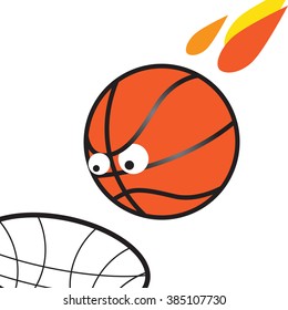 March madness fun vector illustration, evil ball flies into the basket.  