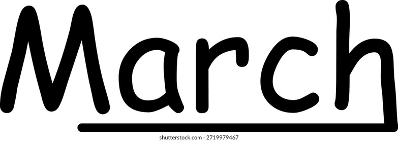 Marcha una ilustración minimalista de una sola línea negra de palabras.
