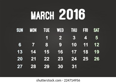 March Month 2016 Calendar On Blackboard