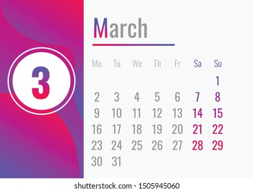 March month calendar 2020 concept banner. Cartoon illustration of March month calendar 2020 vector concept banner for web design