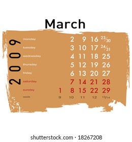 March month from grunge Calendar 2009 year. (See similar vectors in my profile)