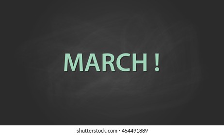 march month text written on the blackboard with chalk board effect vector graphic illustration