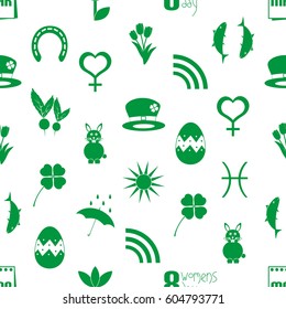 march month theme set of simple icons seamless green pattern eps10