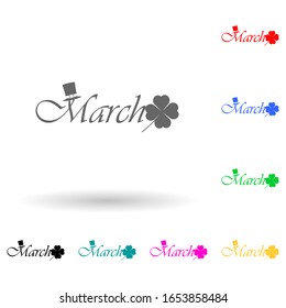 March multi color style icon. Simple glyph, flat vector of name of month icons for ui and ux, website or mobile application