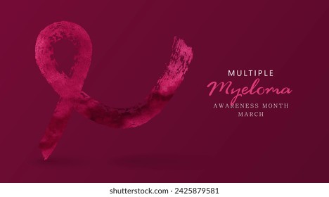 In: March Multiple Myeloma Awareness Month. Bannervorlage mit bordeauxrotem Aquarellband und Text. Vektorgrafik.