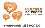 March is Multiple Sclerosis Awareness Month. Human, brain, cell, plus icon, and heart. Great for cards, banners, posters, social media and more. White background.