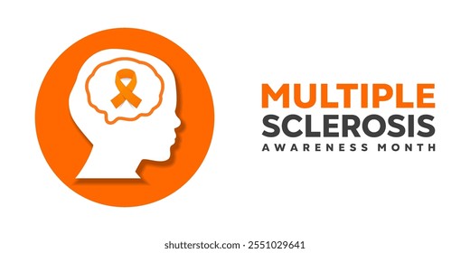 März ist der Monat der Multiple-Sklerose-Bewusstseinsbildung. Mensch, Gehirn und Band. Ideal für Karten, Banner, Poster, Social Media und mehr. Weißer Hintergrund.