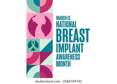 March is National Breast Implant Awareness Month. Template for background, banner, card, poster with text. Vector EPS10 illustration