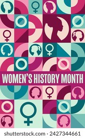 March is National Women’s History Month. Holiday concept. Template for background, banner, card, poster with text inscription. Vector EPS10 illustration