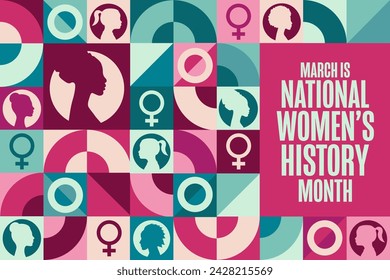 March is National Women’s History Month. Holiday concept. Template for background, banner, card, poster with text inscription. Vector EPS10 illustration