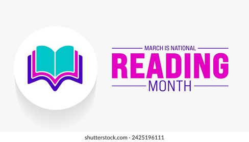 March is National Reading Month background with book vector design template. Holiday concept. use to background, banner, placard, card, and poster design template with text inscription.